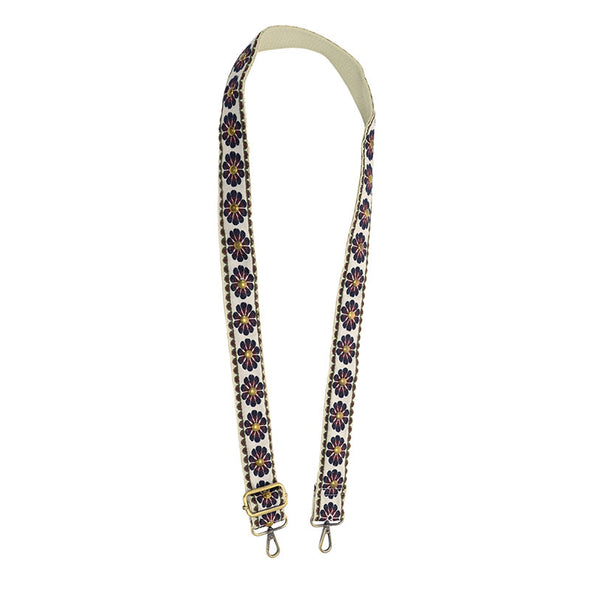 Studded Daisy Embroidered Guitar Strap in Burgundy 1.5"