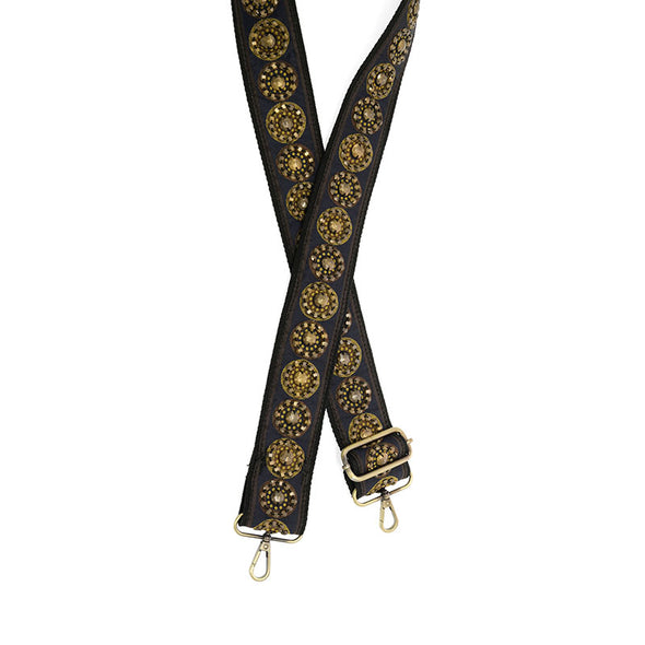 Navy Hand Nailed Studded Guitar Strap 2"