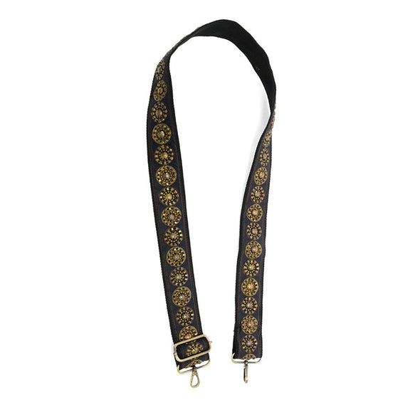 Navy Hand Nailed Studded Guitar Strap 2"