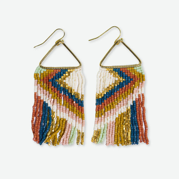 Paige Ascending Blocks Beaded Fringe Earrings Desert