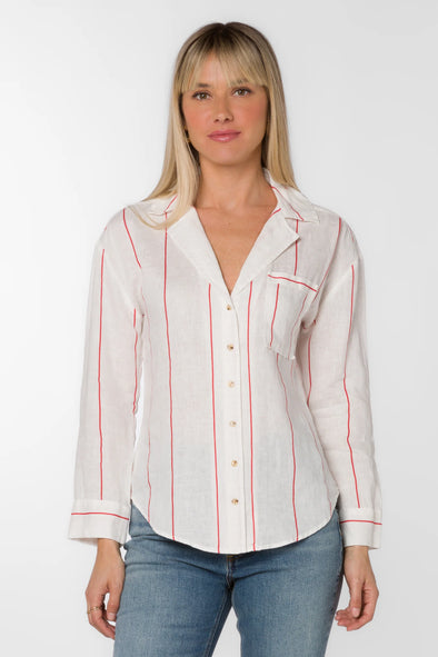 Lyla Button down in White/Red Stripe