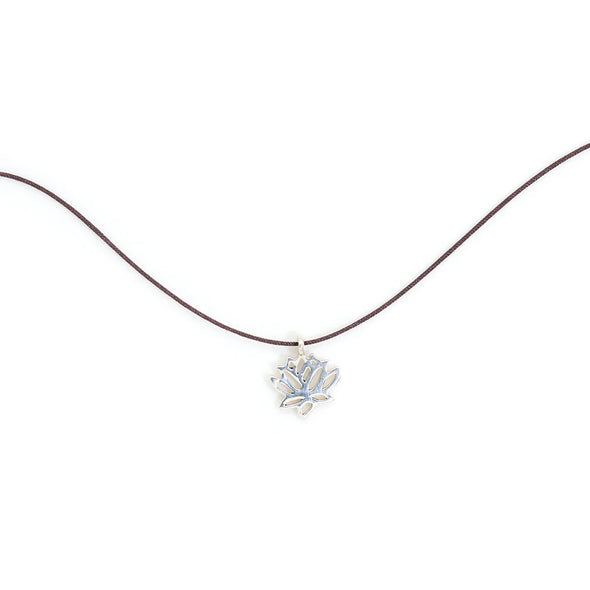 Lotus Flower Necklace Sterling Silver and Espresso