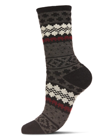 Winter Fair Isle Cashmere Blend Crew Socks in Black