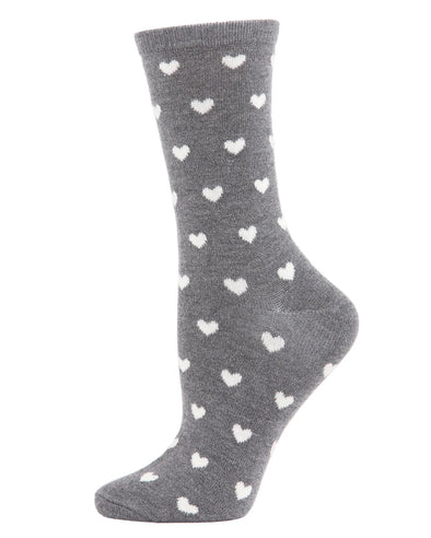 Soft Heart Print Cashmere Blend Crew Sock in Medium Grey Heather