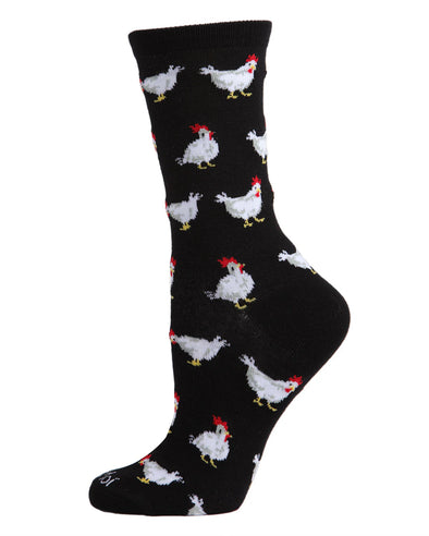 Chickens Bamboo Blend Crew Socks in Black