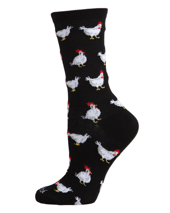 Chickens Bamboo Blend Crew Socks in Black