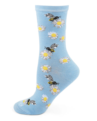 Daisy Bees Socks in Light Blue