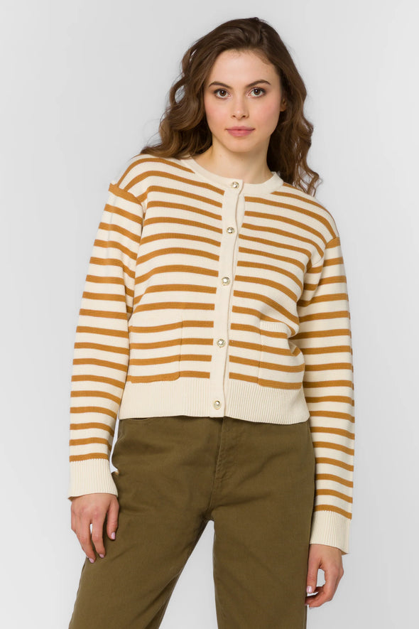 Melinda Cardigan Sweater in Ivory/Burlap Stripe