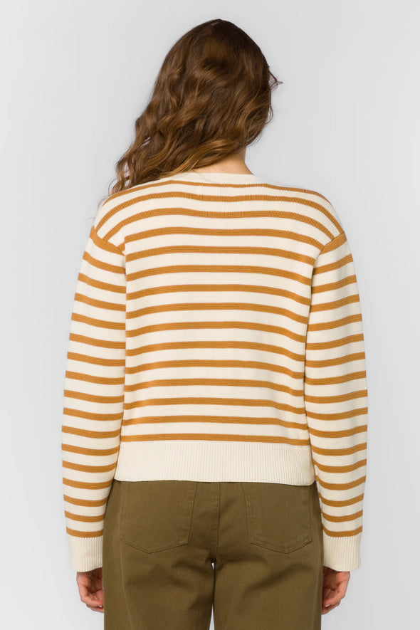 Melinda Cardigan Sweater in Ivory/Burlap Stripe