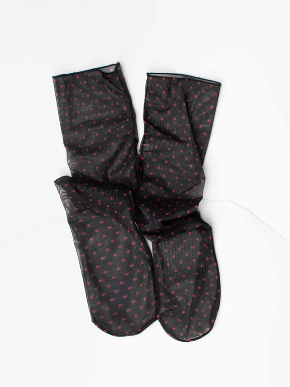 Sheer Pattern Socks in Black/Red Dots