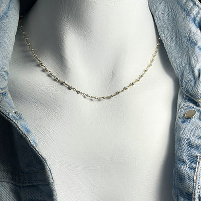 Emily Princess Necklace in Silver Pyrite Gold Brass Wire Rosary Chain - 16"