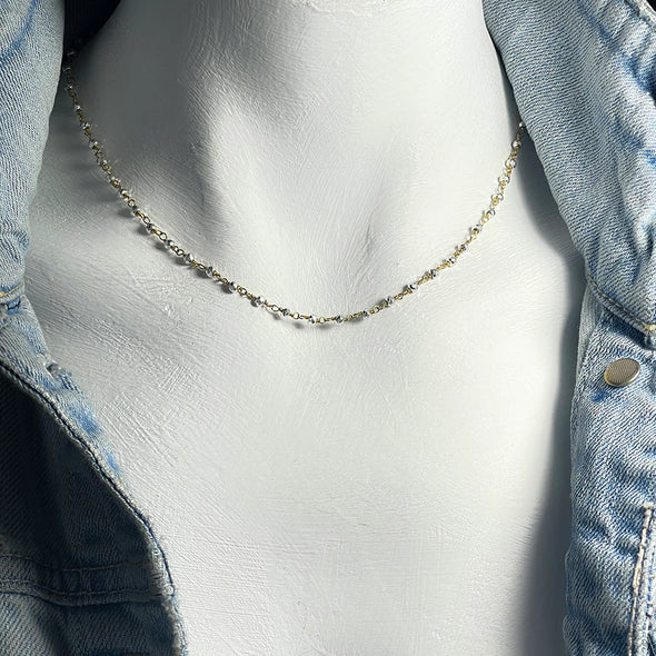 Emily Princess Necklace in Silver Pyrite Gold Brass Wire Rosary Chain - 16"