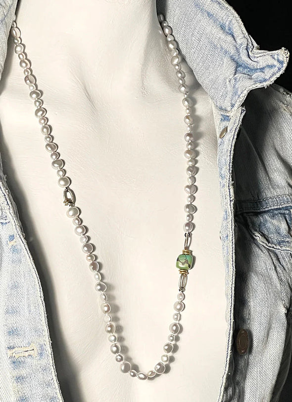 Sophia Matinee Necklace with Pearls and Turquoise