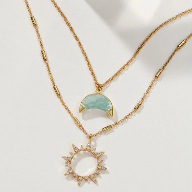 Live By the Sun, Love By the Moon Necklace Set in Aquamarine