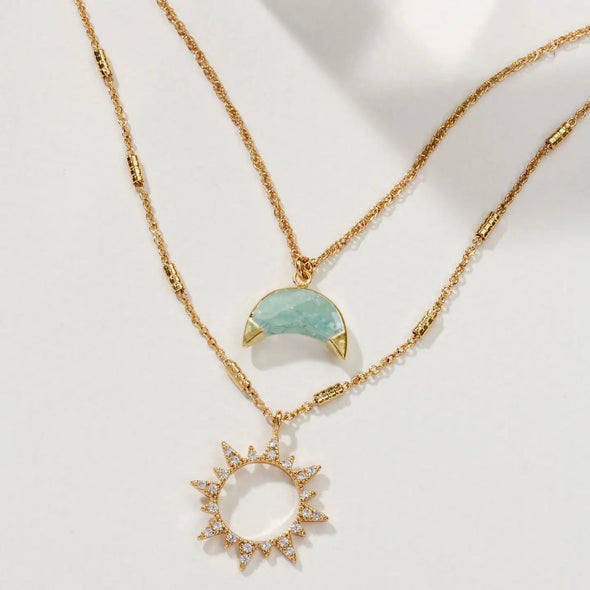 Live By the Sun, Love By the Moon Necklace Set in Aquamarine