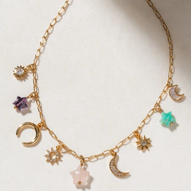 Starlit Trail Charm Necklace - Pastel Multi-Stone