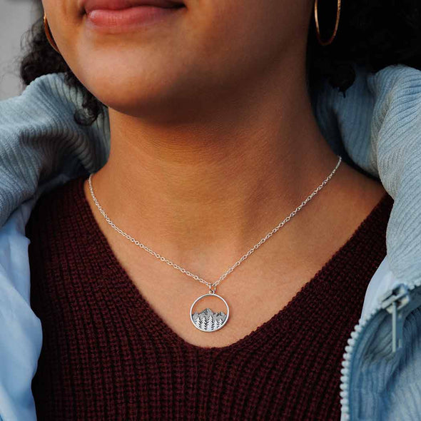 Sterling Silver Large Tree and Mountain Necklace