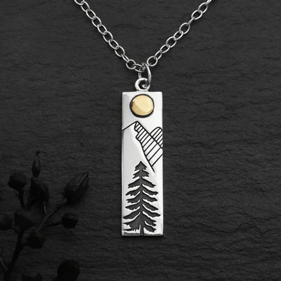 Sterling Silver 18 Inch Rectangle Pine Tree Charm Necklace