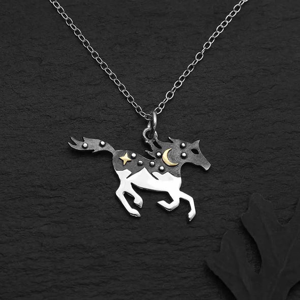 Sterling Silver Horse Necklace with Bronze 18 Inch