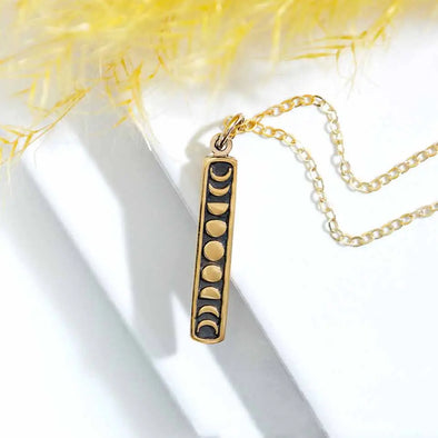 Vertical Moon Phase Necklace in Bronze/Gold Fill