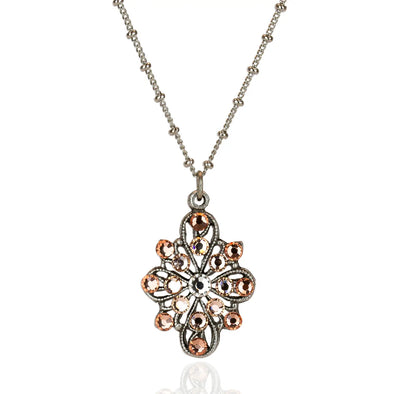 Hana Peach Crystal Flower Blossom Necklace