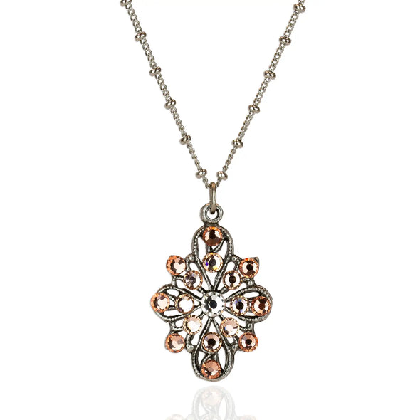 Hana Peach Crystal Flower Blossom Necklace