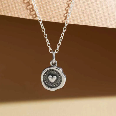 Sterling Silver Wax Seal Heart Necklace 18 Inch