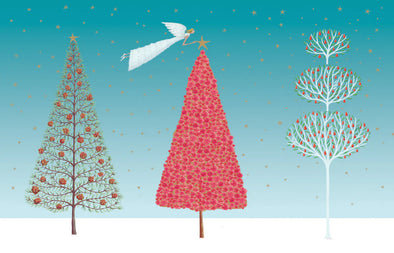 Three Sparkling Trees Gold Foil Card Pack of 8