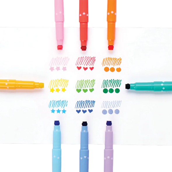 Confetti Stamp Double-Ended Markers - Set of 9