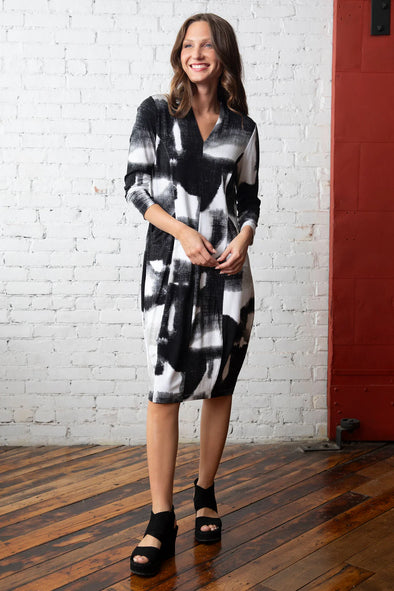 Ikat Cocoon Dress in Black