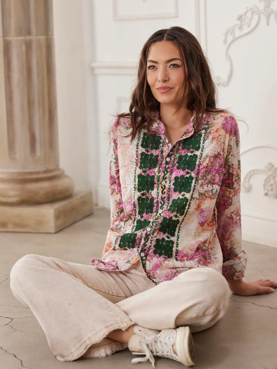 All Over Floral Voile Shirt with Embroidery in Multi