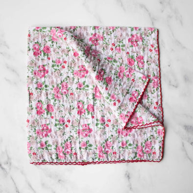 Rose Garden Cotton Scarf in Beige/Pink