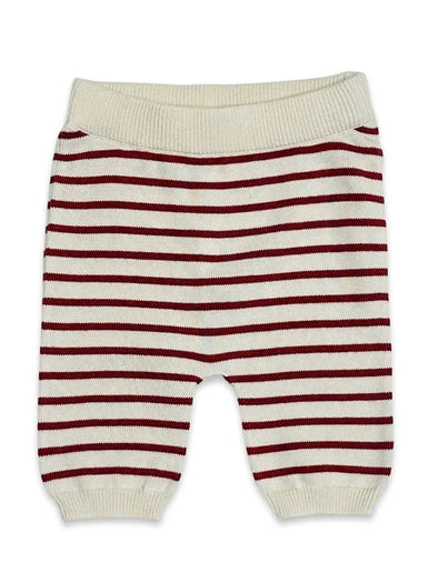 Sweater Knit Organic Baby Legging Pants in Strawberry Red Stripe