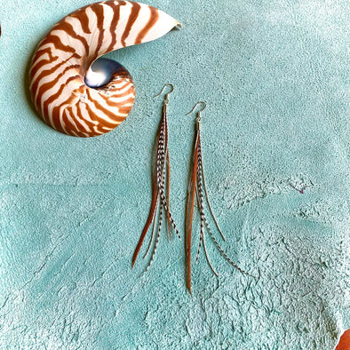 Mini Feather Earrings in Grizzly/Fawn/Silver