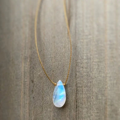 Rainbow Moonstone Smooth Teardrop Necklace - 16"