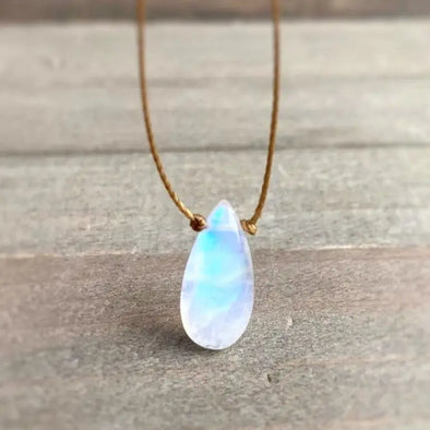 Rainbow Moonstone Smooth Teardrop Necklace - 18"