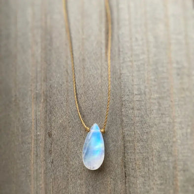 Rainbow Moonstone Smooth Teardrop Necklace - 20"
