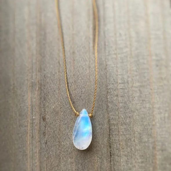 Rainbow Moonstone Smooth Teardrop Necklace - 20"