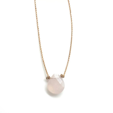 Rose Quartz Faceted Flat Teardrop Necklace - 16"