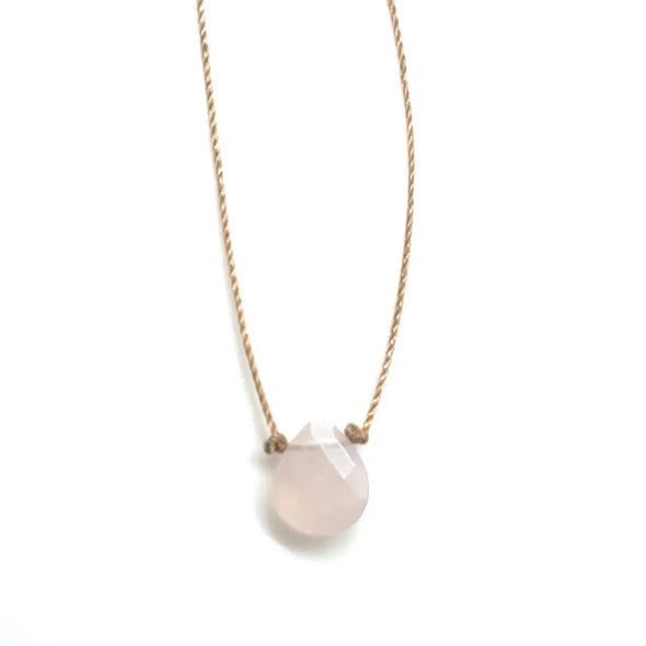 Rose Quartz Faceted Flat Teardrop Necklace - 16"