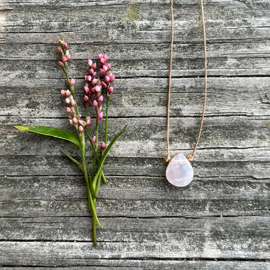 Rose Quartz Faceted Flat Teardrop Necklace - 18"