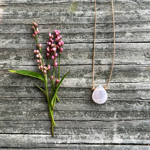Rose Quartz Faceted Flat Teardrop Necklace - 18"