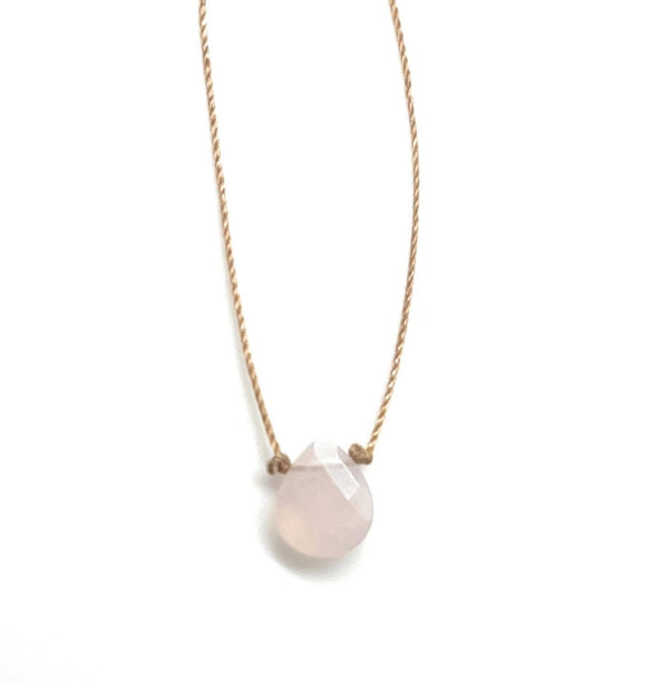 Rose Quartz Faceted Flat Teardrop Necklace - 20"