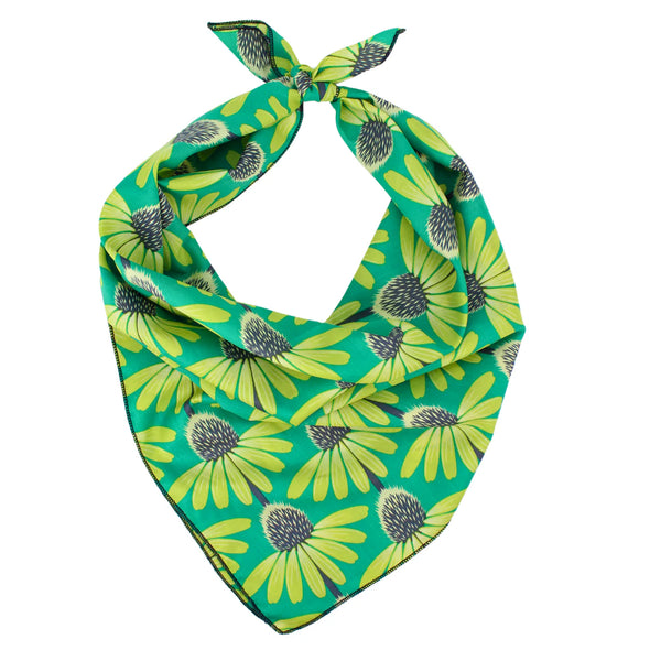 Green Cone Flower Square Scarf