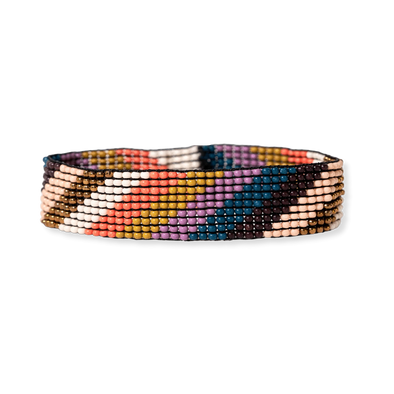 Lane Thick Diagonal Stripe Beaded Stretch Bracelet Citron + Coral