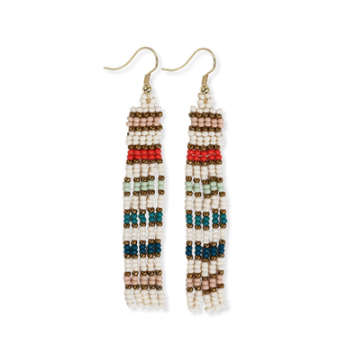 Melissa Horizontal Colorblocks Petite Beaded Fringe Earrings Teal + Poppy