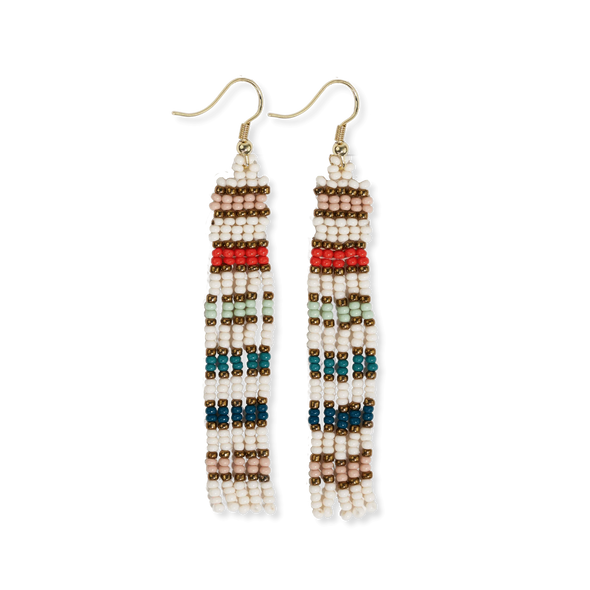 Melissa Horizontal Colorblocks Petite Beaded Fringe Earrings Teal + Poppy