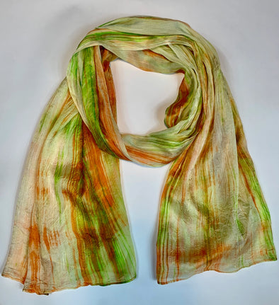 Watercolor Silk Scarf in Orange/Lime