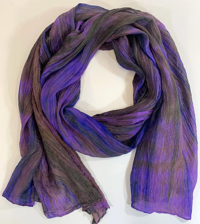 Watercolor Silk Scarf in Purple & Olive