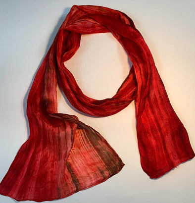 Skinny Watercolor Silk Scarf in Red Hibiscus
